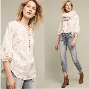 Anthropologie Floreat Emroidered Peasant top